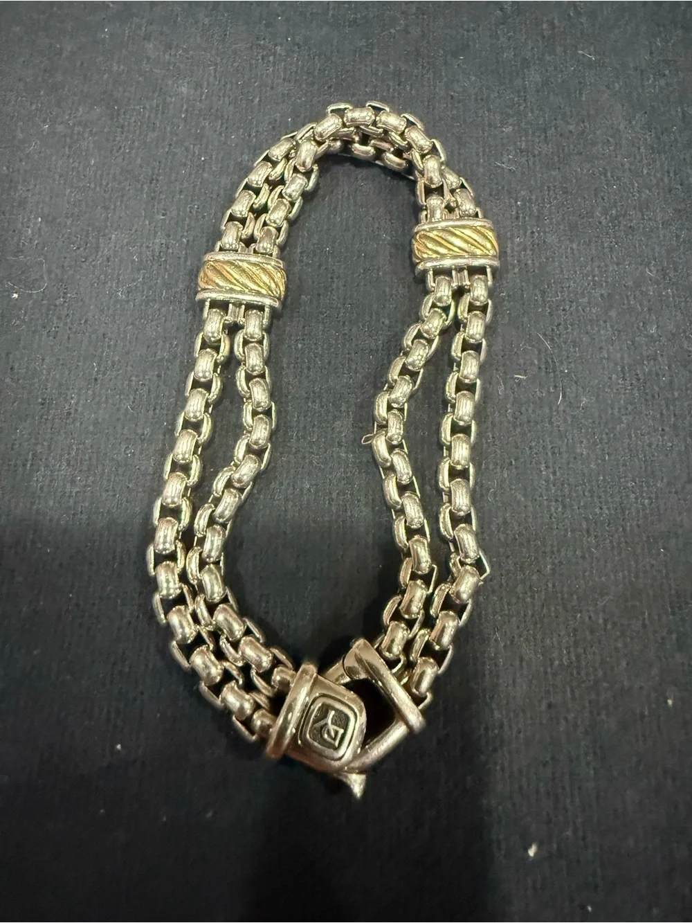 David Yurman Double Wheat Chain Bracelet Sterling Silver 18K Gold Two Tone 8